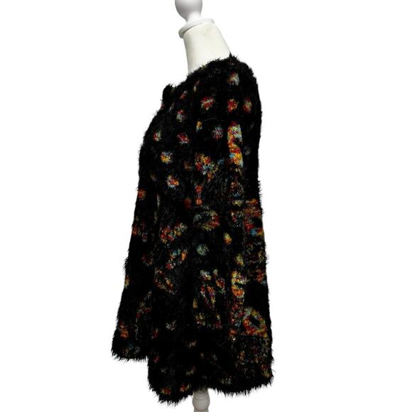 Simply Couture Long Swing Bottom Feather Like Cardigan Black Multicolored Sz S - Picture 3 of 14